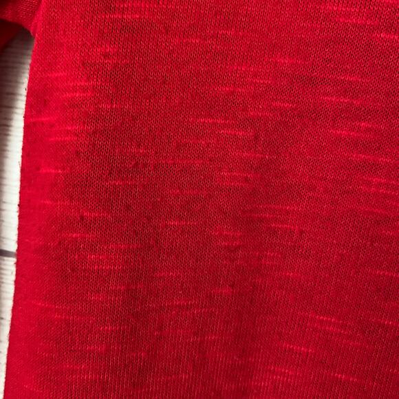 A. Byer Red and Black Blouse Split Back High Low Hem Lace Sleeve Size L - Picture 8 of 16